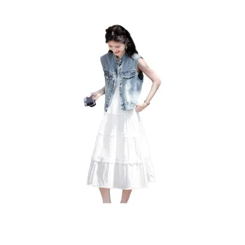 Still quiet Two Piece Skirt Sets Women's Blue+White