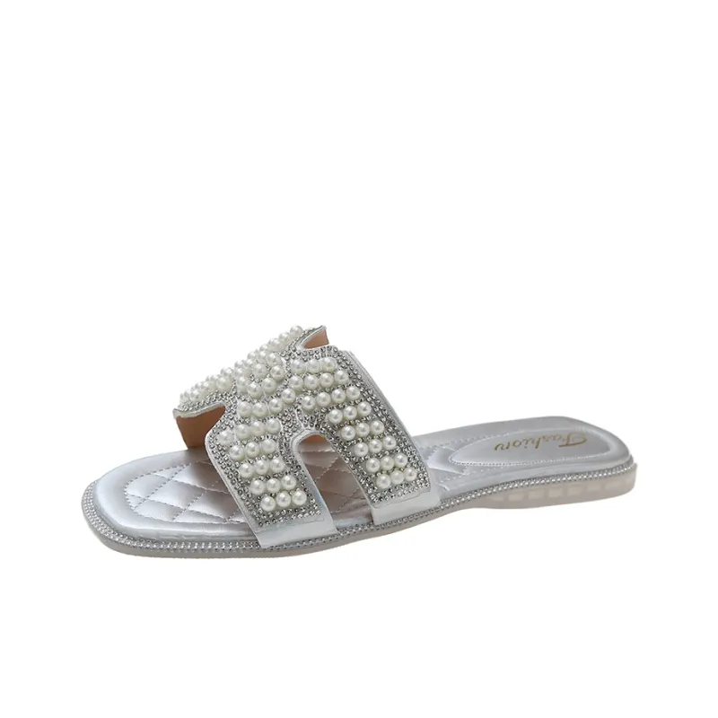 WUJI Rubber Sole Rhinestone Slip Resistant Abrasion Resistant Slide Slippers Women's-5