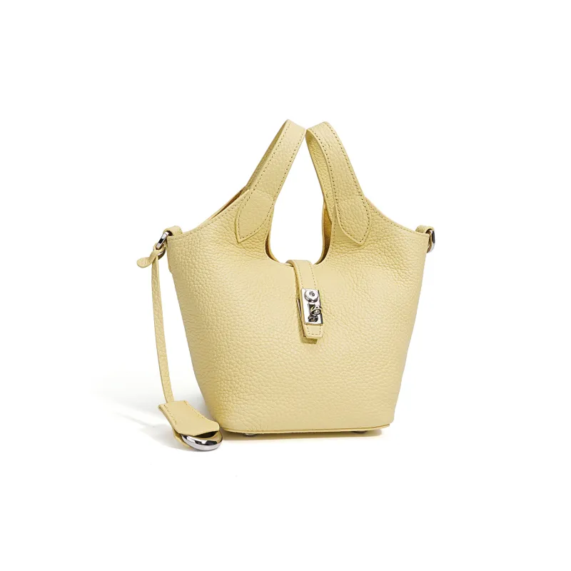 COURONNE Top Grain Cow Leather Handbag Women's Light Gray/Milkshake Pink/Black/Chick Yellow-20