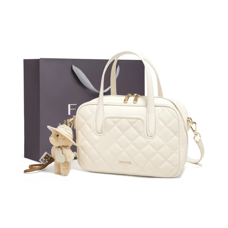 FOXER Cow Leather, Synthetic Leather Handbag Women's White/Black-0