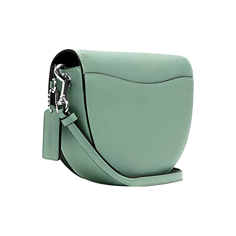 COACH Ellen Leather Saddle Bag, Shoulder Bag, Crossbody Bag Trumpets Women's Cameo Brown Green-1