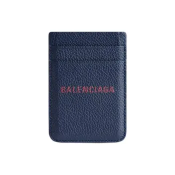 Balenciaga Cash Grain Calfskin Card Holder Men's Marine Blue & Burgundy