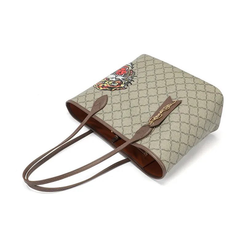Ed Hardy PVC Tote Handbag, Shoulder Bag Regular Women's Khaki-4