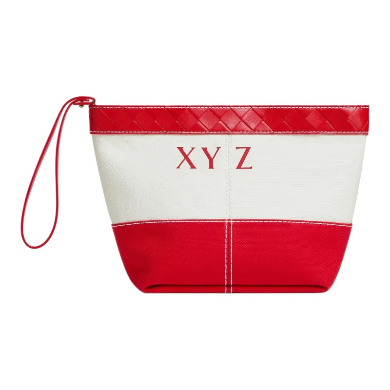 Bottega Veneta Canvas With Calfskin Clutch Medium Size Women's White & Red-0