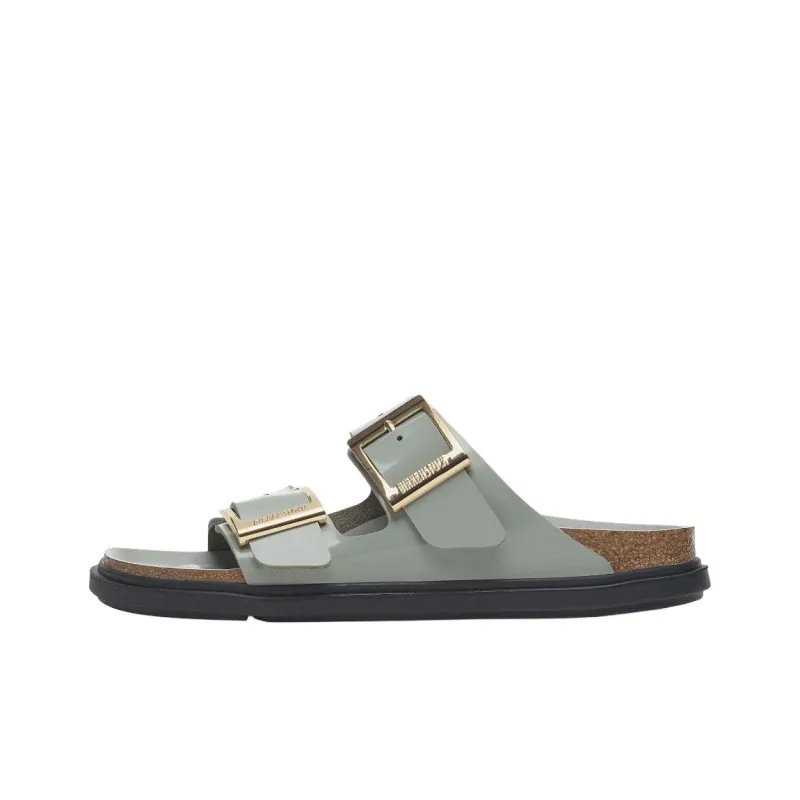 Birkenstock Arizona Rubber Sole Abrasion Resistant Slide Slippers Women's Green Regular Loose Fit-0