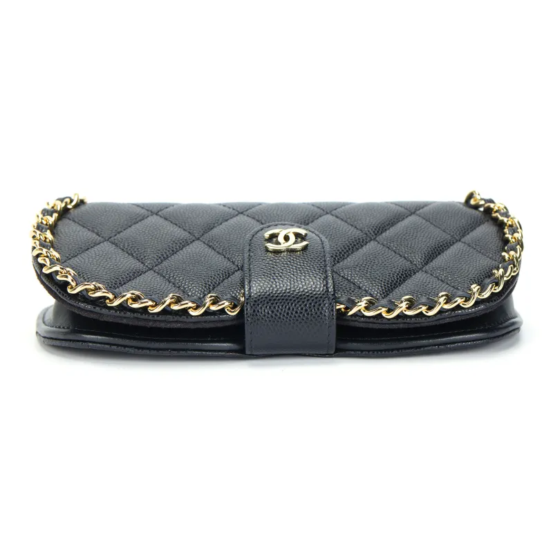 CHANEL 22P Grain Cow Leather One Shoulder Crossbody Eyeglass Pouch Trumpets Women's Black-3
