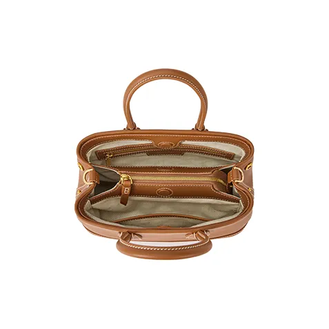 VANESSA HOGAN Top Grain Cow Leather Crossbody One Shoulder Handbag Trumpets Women's Nut Brown/Shoal White-2