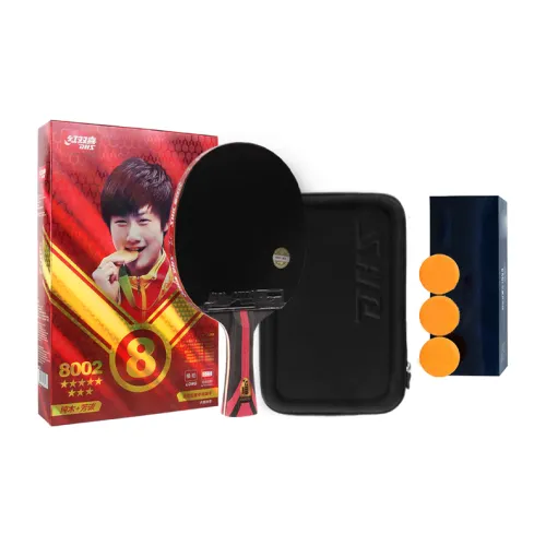 DHS H Collection 8 Star Ping Pong Paddles All Wood With Carbon Fiber Red/Black Set