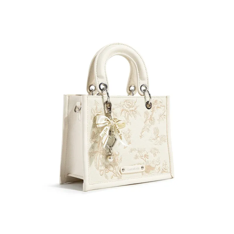 CentarlKatty PU Handbag Regular Women's Embroidery White & Gold-2