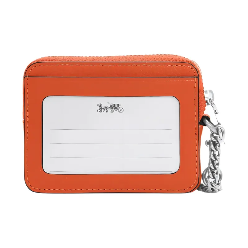 COACH Card Case Pebbled Leather Coin Purse Wallets Card Holders Mini Women's Orange-1