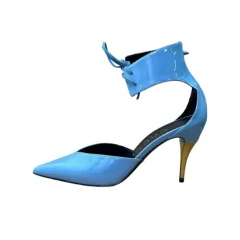 GUCCI High Heel Pump Patent Leather With Ankle Cuff Blue Women's