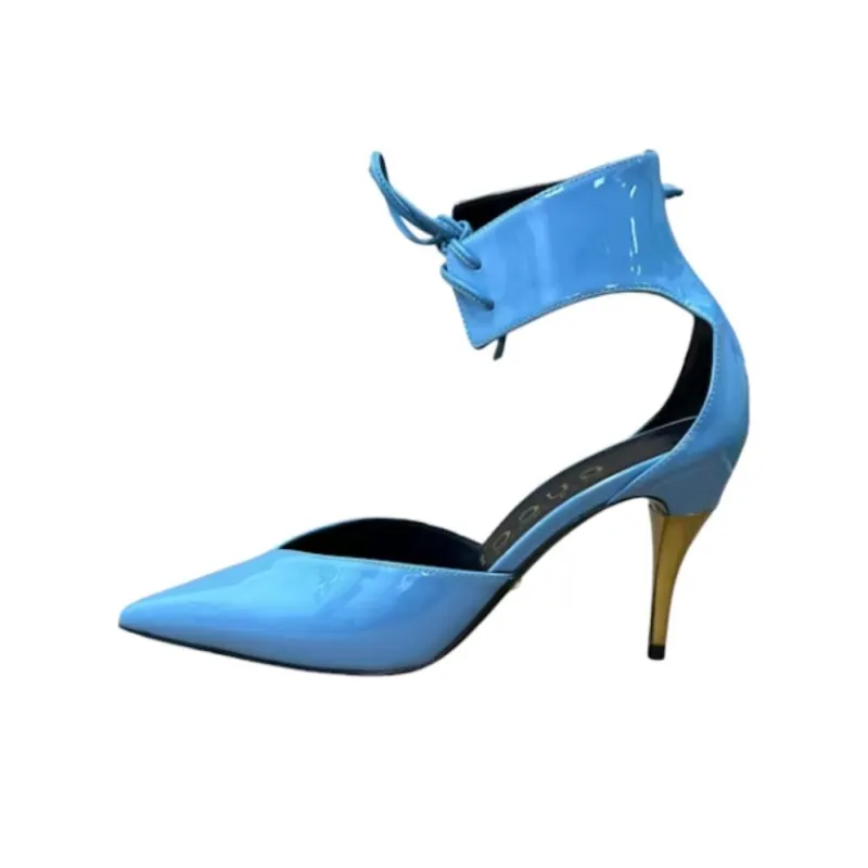 GUCCI High Heel Pump Patent Leather With Ankle Cuff Blue Women's-0
