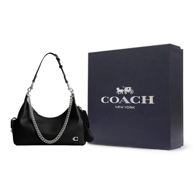 COACH PocketJuliet Leather Biker Bag, Shoulder Bag Large Size Women's Black-12