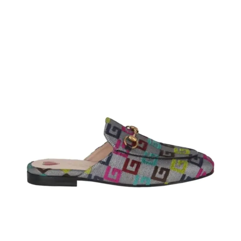 GUCCI Lurex Embroidered Princetown Mules Silver Women's-1