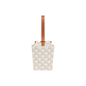 CELINE Cow Leather Binding Strap Box Handbag Popcorn Box Handbag Women's White