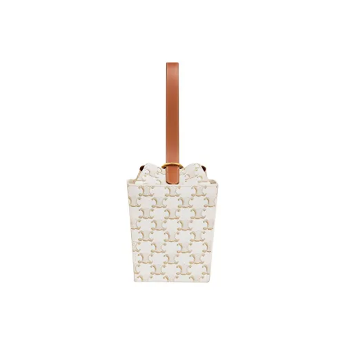 CELINE Cow Leather Binding Strap Box Handbag Popcorn Box Handbag Women's White