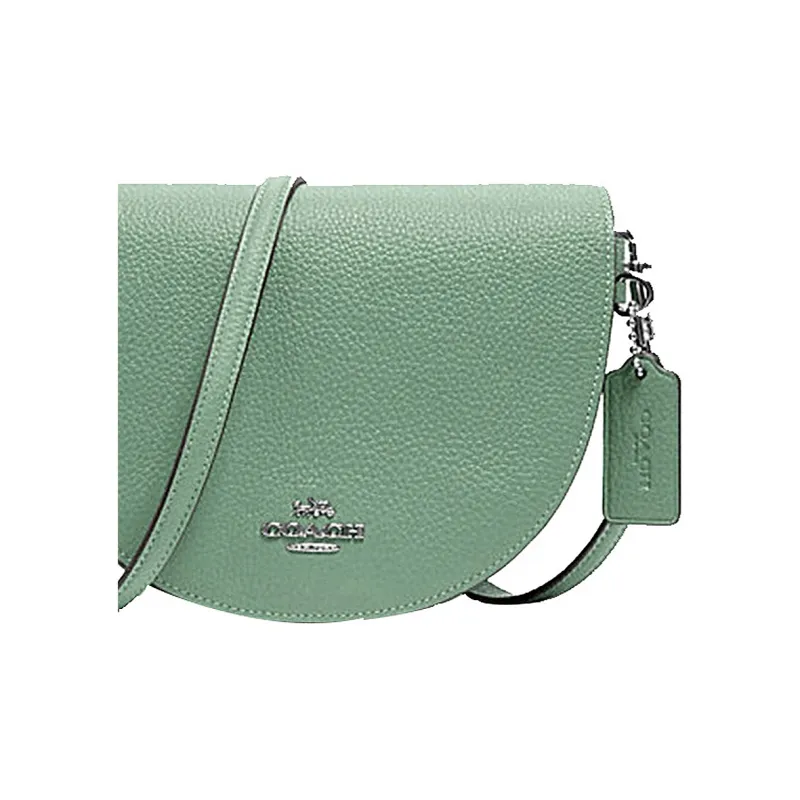 COACH Ellen Leather Saddle Bag, Shoulder Bag, Crossbody Bag Trumpets Women's Cameo Brown Green-4