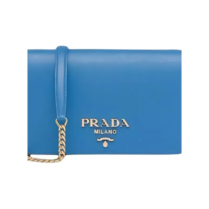 PRADA Leather Shoulder Bag Mini Women's Blue-3