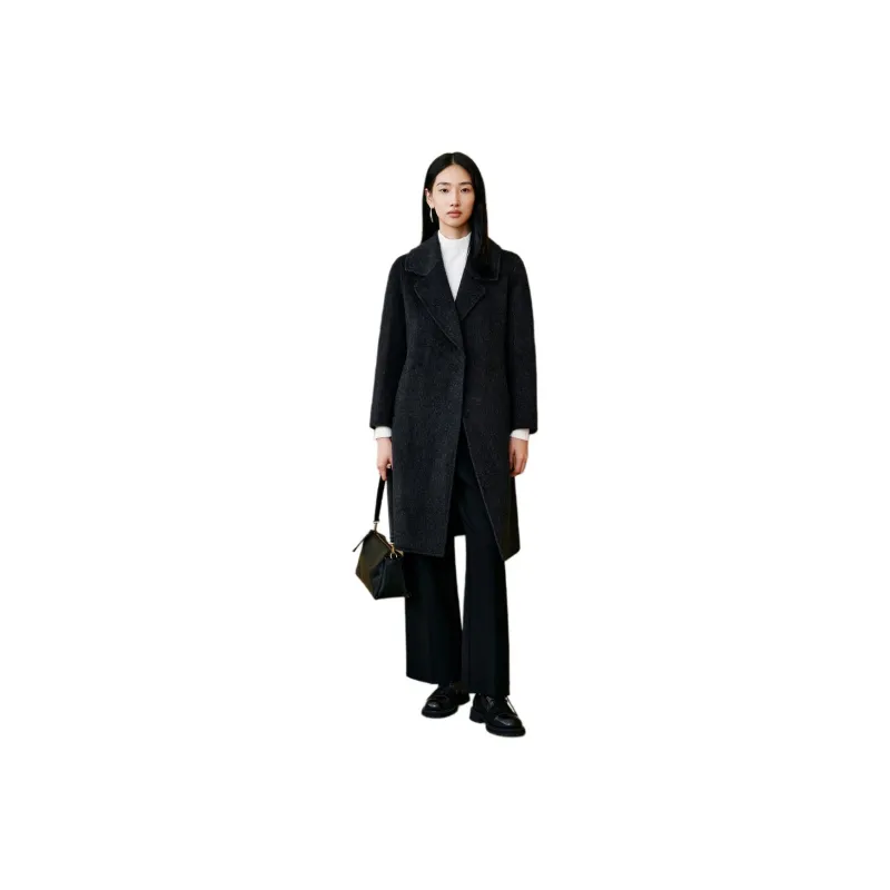 INSUN Coats Women's Dark Gray, Sheep Wool+Camel Hair+Mulberry Silk-0