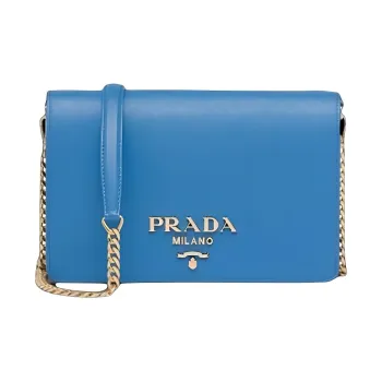 PRADA Leather Shoulder Bag Mini Women's Blue