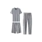 Gray Blue V-Neck Three-Piece Set
