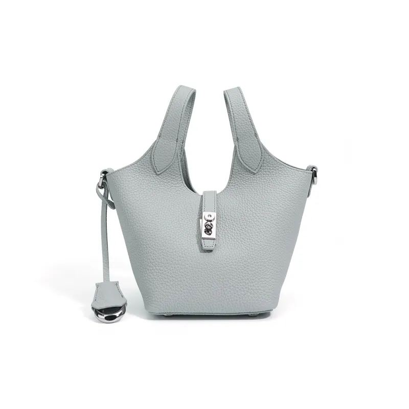 COURONNE Top Grain Cow Leather Handbag Women's Light Gray/Milkshake Pink/Black/Chick Yellow-2