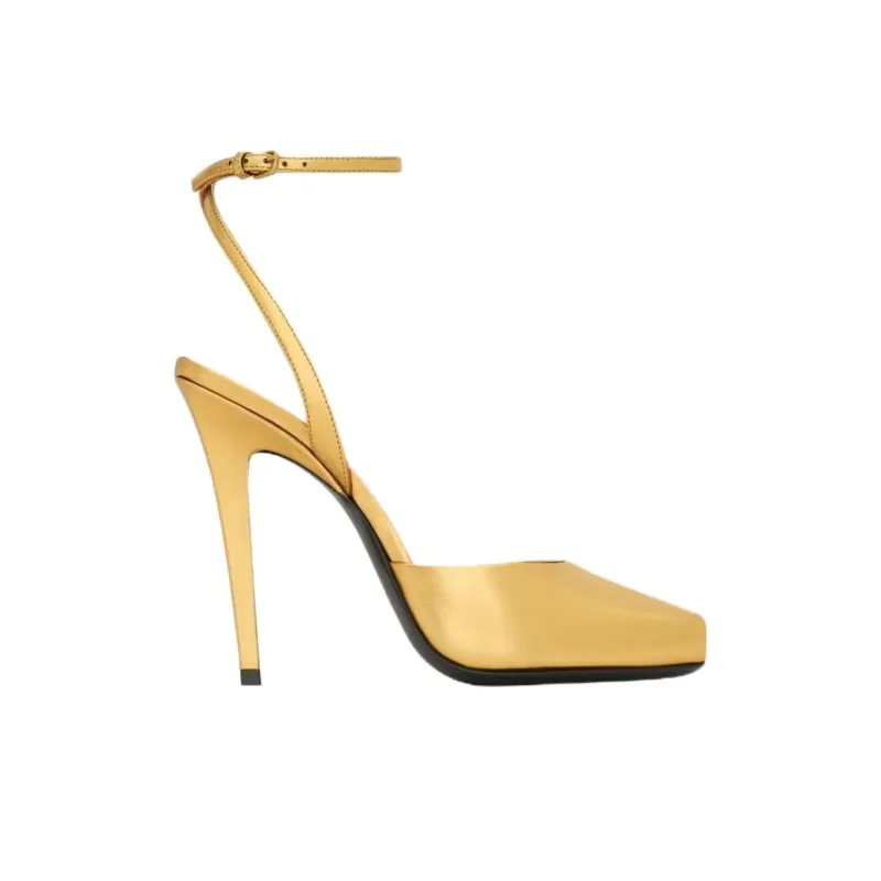 SAINT LAURENT Scandale Slim Heel High Heels 11cm Women's Gold-1