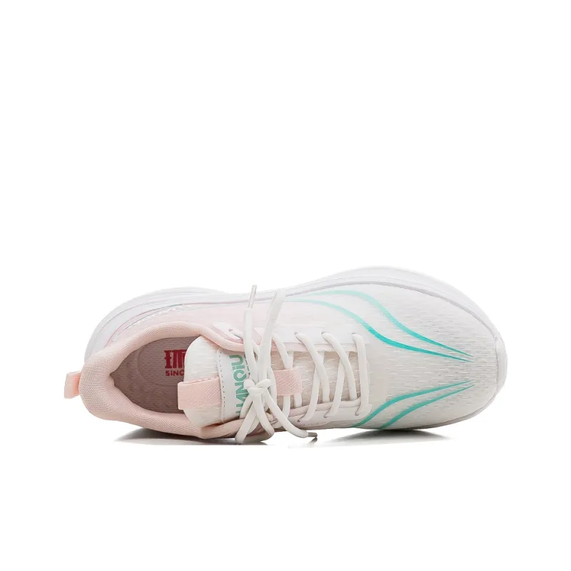 HUANQIU Shock Absorbers Slip Resistant Breathable Low Top Casual Running Shoes Women's White Pink-2