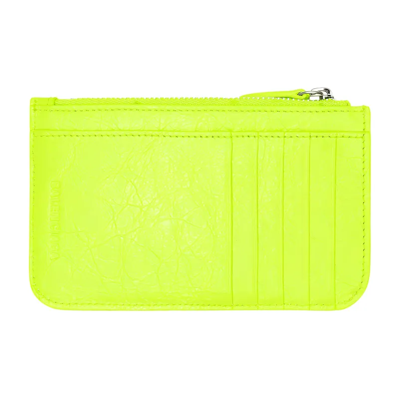 Balenciaga Le Cagole Fine-Grained Sheepskin Coin Purse Card Clip Card Holder Regular Women's Fluorescent Yellow-1
