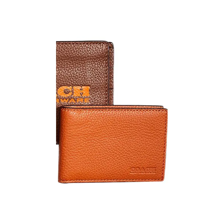 COACH 3 IN 1 Wallet Polished Pebbled Leather Card Holder Wallet Unisex Canyon Red-2
