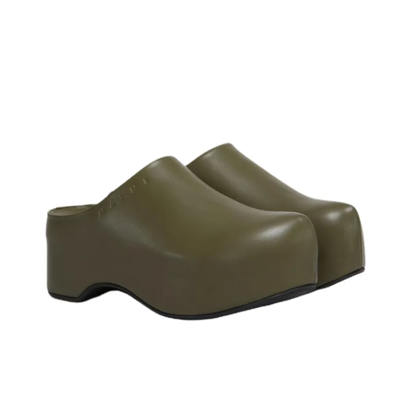 MARNI Slip Resistant Closed Toe Slippers 6.6cm Women's Dark Green-2