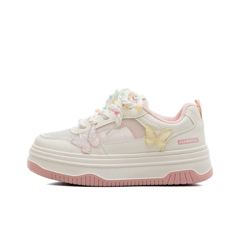 HUANQIU Slip Resistant Shock Absorbers With Abrasion Resistant Properties Low Top Skateboard Shoes Women's Beige Pink-0