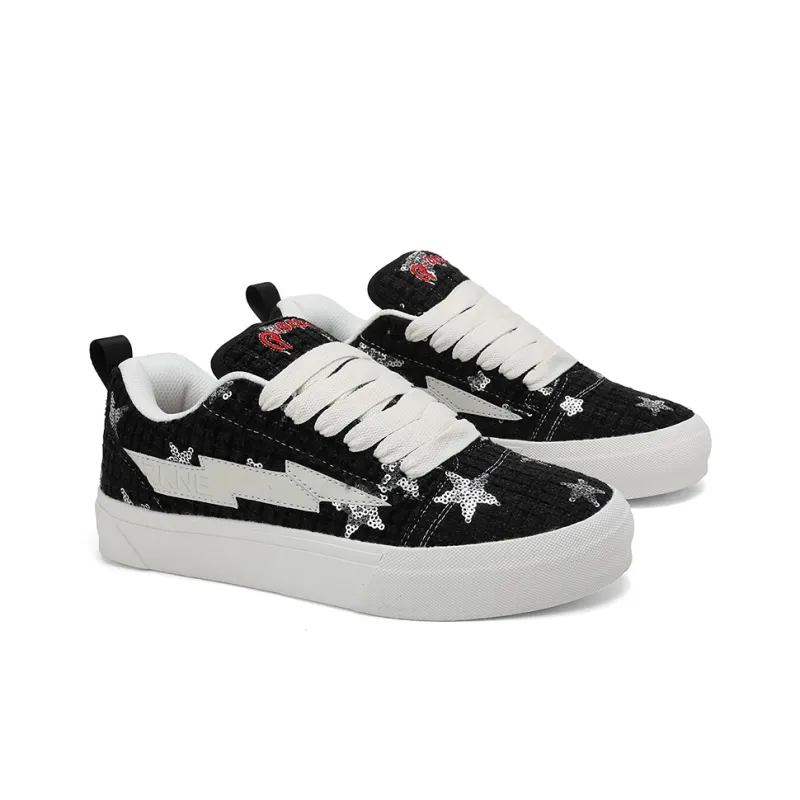 SHANDIANFENGBAO x ABCDONGA Anti Slip Wear Resistant Low Top Skateboard Shoes Unisex Starry Black-2
