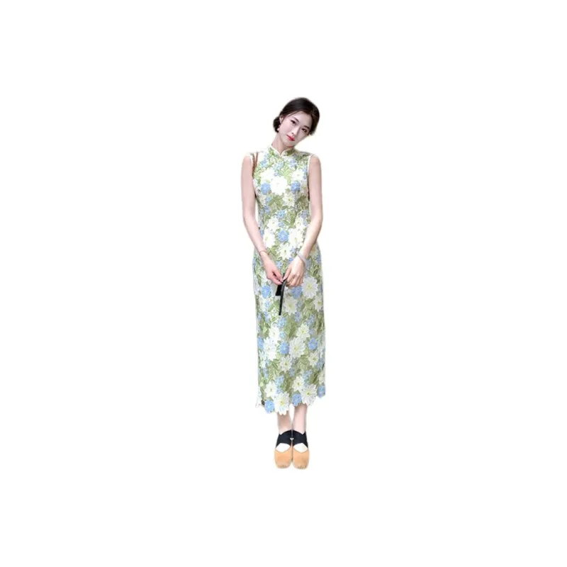 Flowers In Water Sleeveless Dress Women's-0