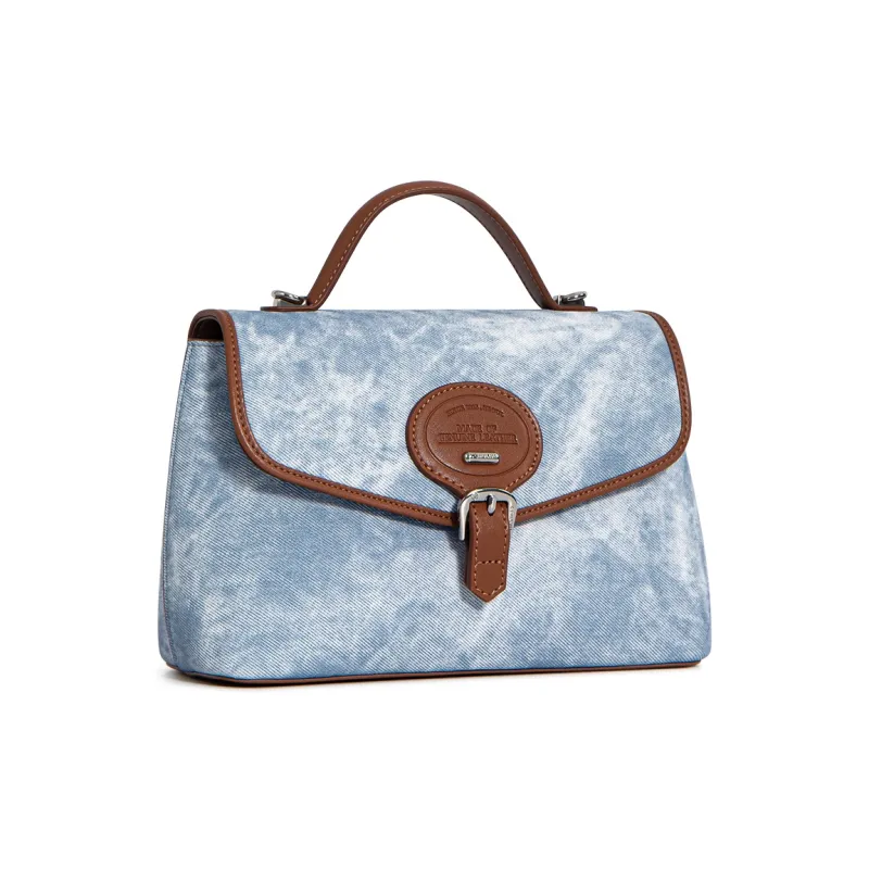 Cthulhu Cow Leather Tie Dye Small Square Bag Shoulder Bag, Crossbody Bag, Handbag Trumpets Women's Blue Brown-2