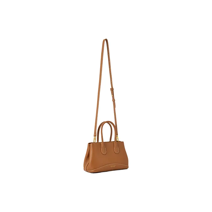 VANESSA HOGAN Top Grain Cow Leather Crossbody One Shoulder Handbag Trumpets Women's Nut Brown/Shoal White-3