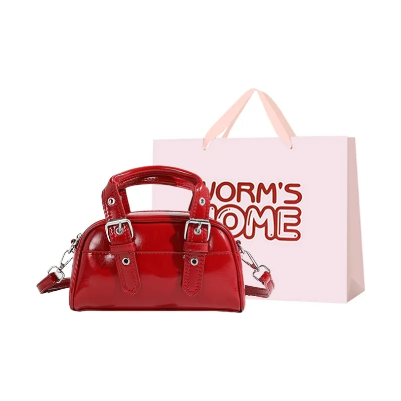 Worm's Home PU Shoulder Bag, Crossbody Bag, Handbag Women's Black/Red-2