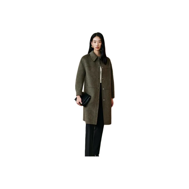 INSUN Coats Women's Olive Green, Sheep Wool+Alpaca-5