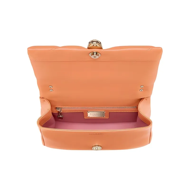 BVLGARI Serpenti Cabochon Calfskin Portable Crossbody Bag, Shoulder Bag Trumpets Women's Orange-3