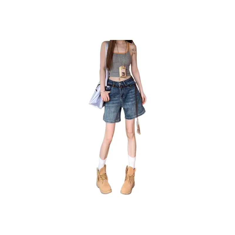 Wen Shan Denim Shorts Women's Vintage Blue-0
