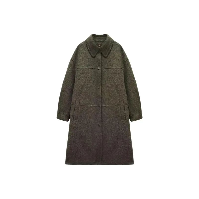 INSUN Coats Women's Olive Green, Sheep Wool+Alpaca-0