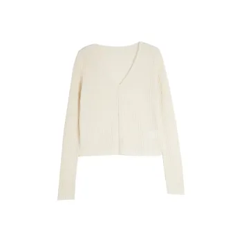 ELLE French Minimalist Style Lightweight V Neck Knitted Fabric Cardigan Women's
