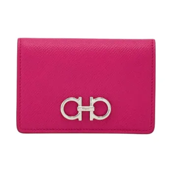 FERRAGAMO GANCINI Calfskin Card Holder Women's Cherry Red