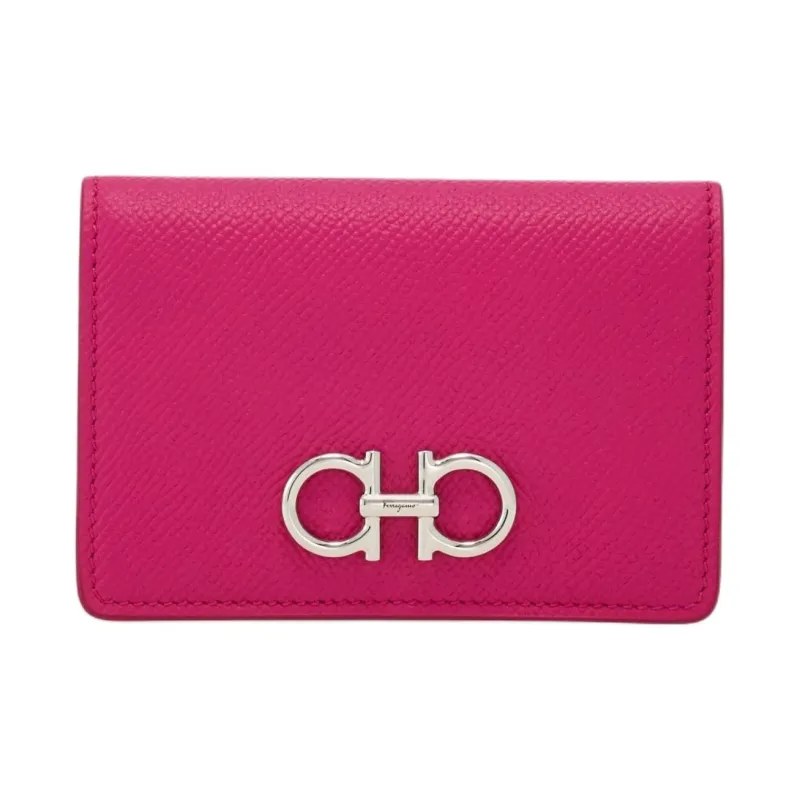 FERRAGAMO GANCINI Calfskin Card Holder Women's Cherry Red-0