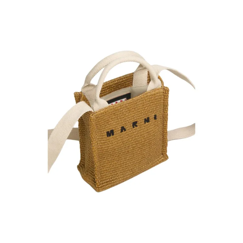 MARNI Cotton Tote Bag, Shopping Bag, Handbag Mini Unisex Original Ochre-4