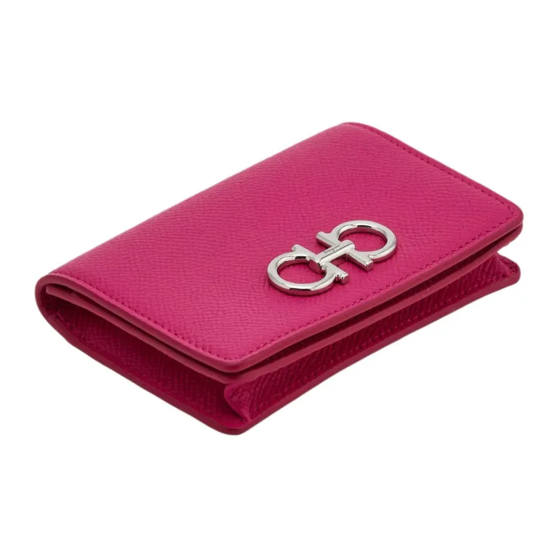 FERRAGAMO GANCINI Calfskin Card Holder Women's Cherry Red-1