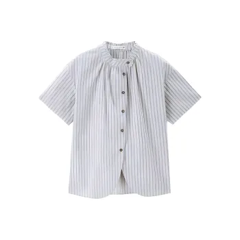 UNIQLO Shirts Women's 06 Blue Beige Stripes Pre Sale, Ships On 6.4