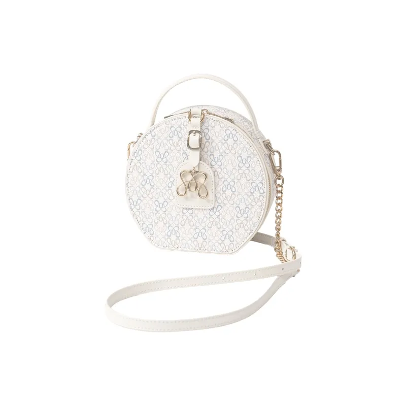 OMI PVC Synthetic Leather Handbag With Shoulder Strap, One Shoulder Bag, Small Round Bag Women's Milk White/Dark Coffee-1