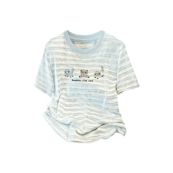 Cypress House T Shirts Women's Blue White Stripes