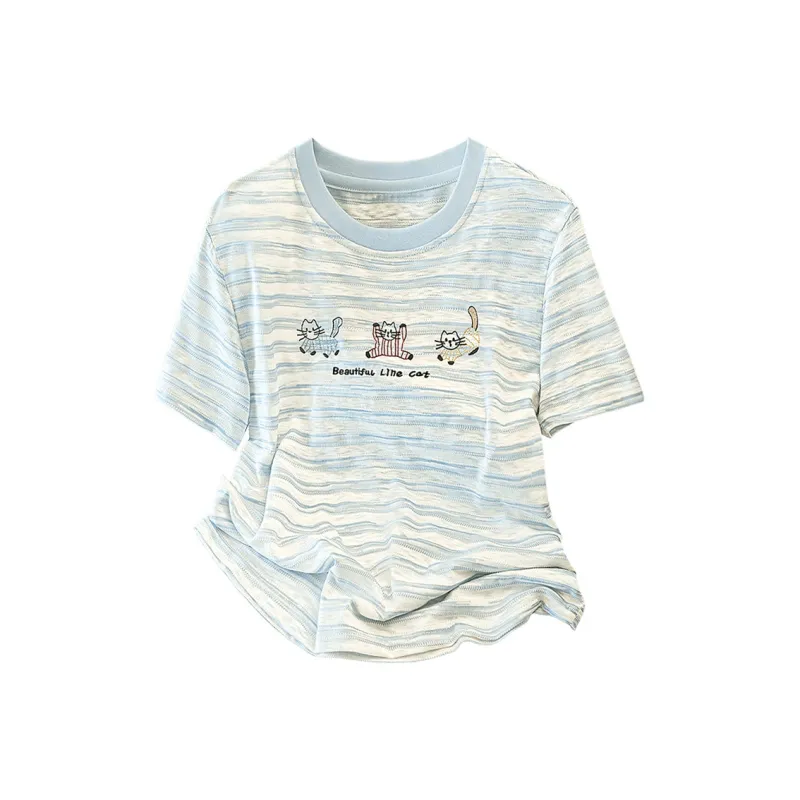 Cypress House T Shirts Women's Blue White Stripes-0